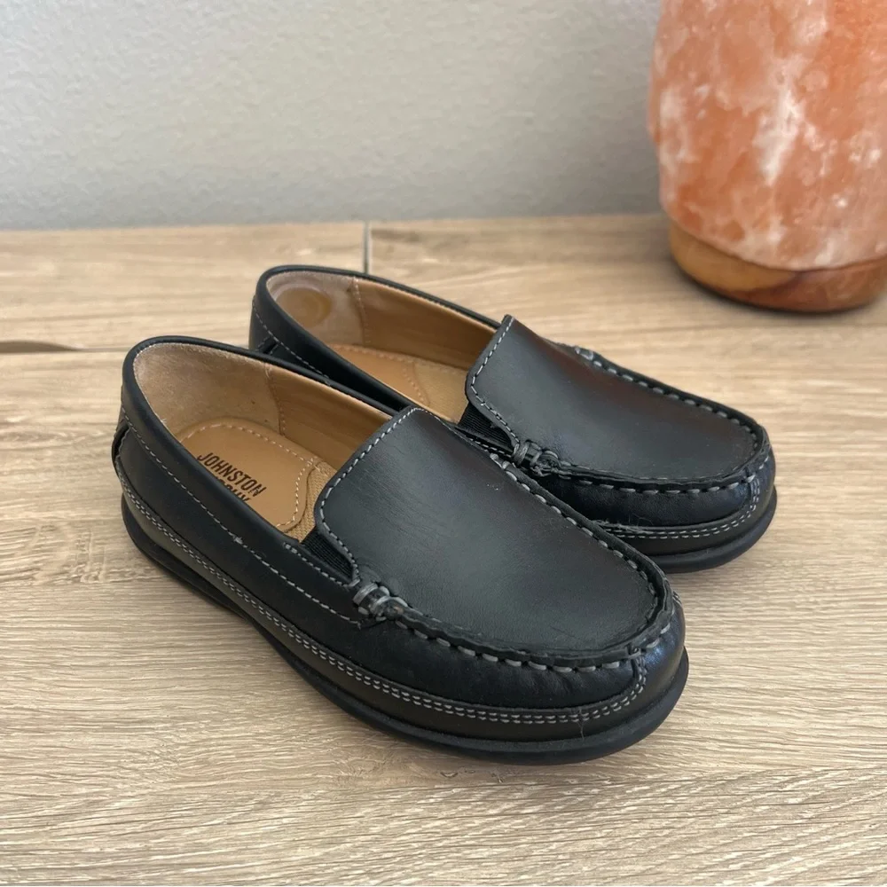 Johnston & Murphy Boys Leather Loafers Slip-On Black Dress Shoes Size Boys 9